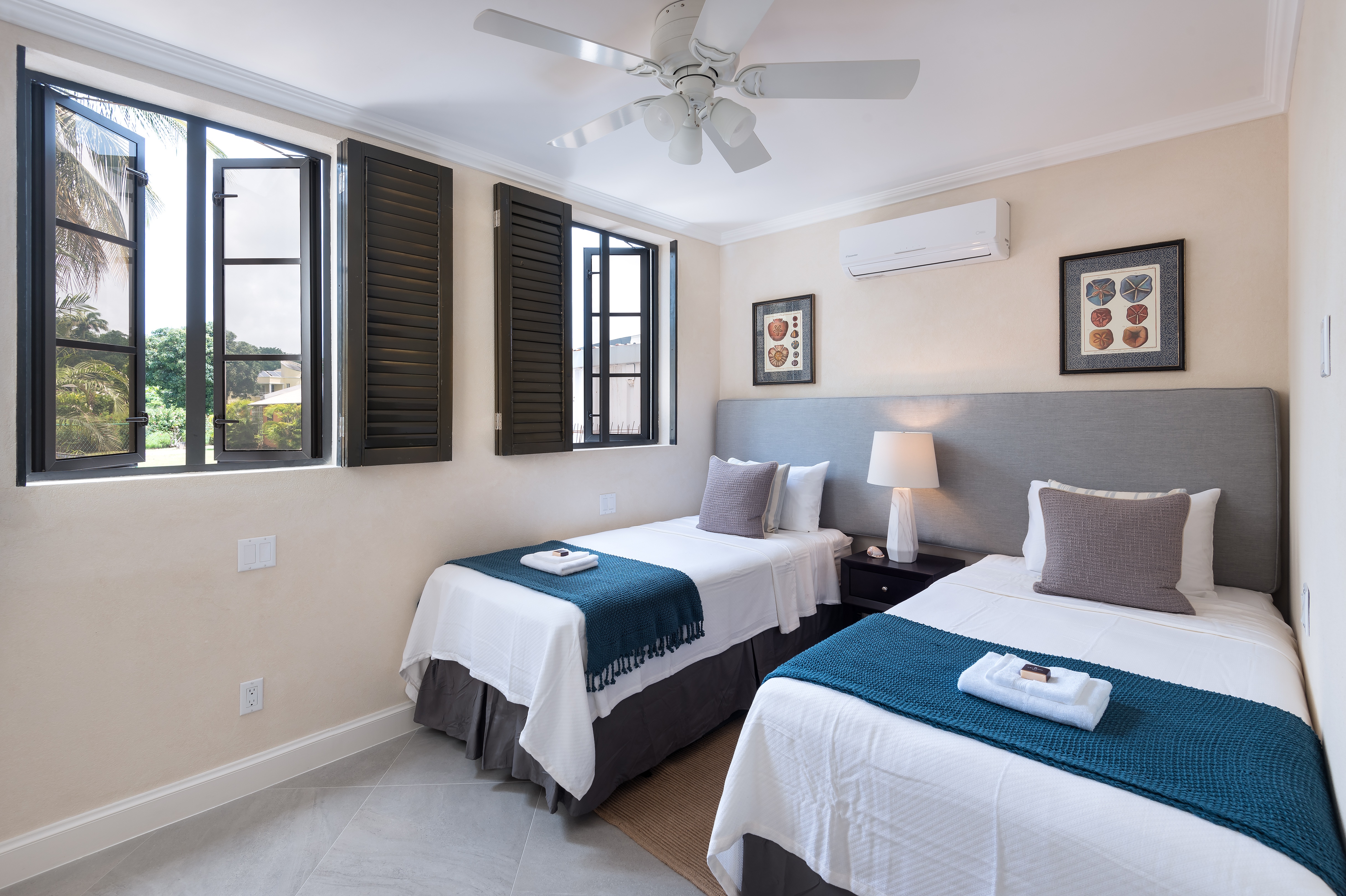 slaapkamer, twin bed, villa appartement, st.james, Barbados, 2 of 4 personen, appartement, huis op Barbados