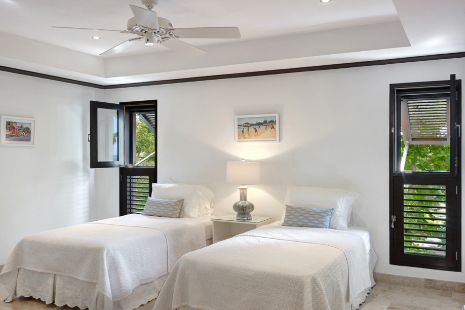 slaapkamer met twin bed, st.james, Barbados, 6 personen, villa appartement, vakantie Barbados,luxe vakantie