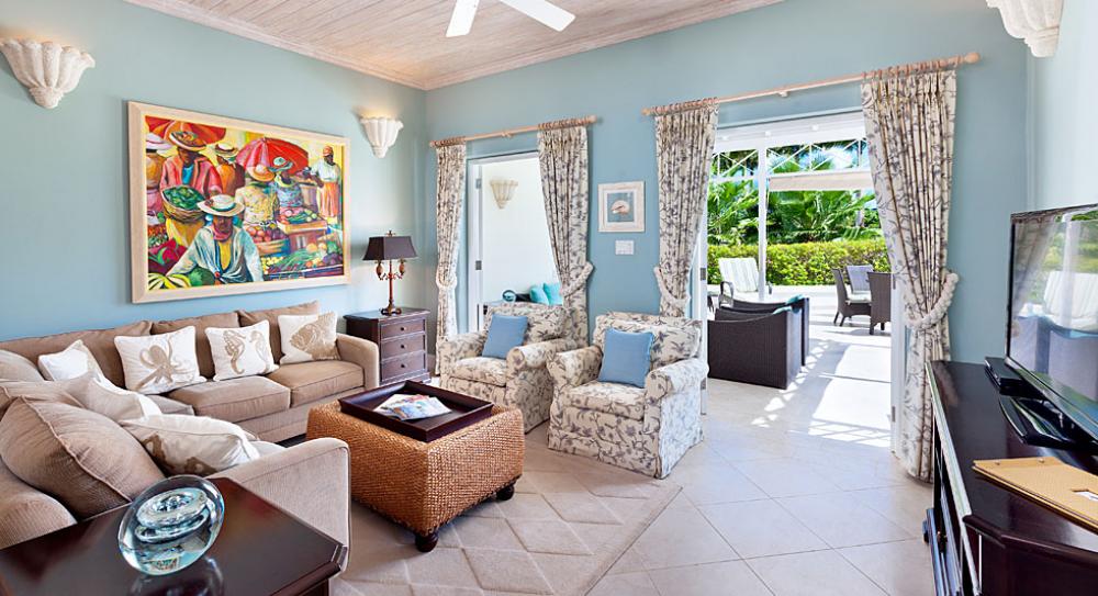 Moderne woonkamer, golfvilla, 6 personen, golfvakantie, Barbados