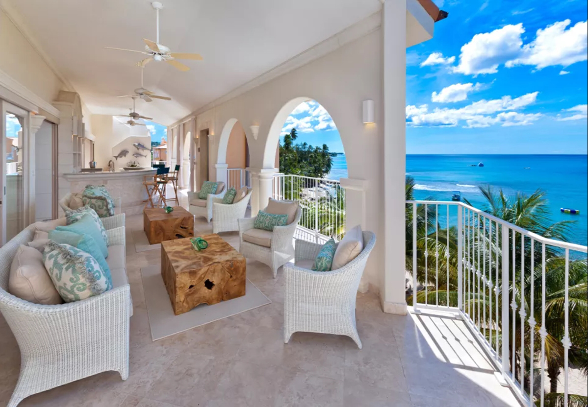 Ruime balkon met prachtig uitzicht, 10 personen, penthouses op Barbados