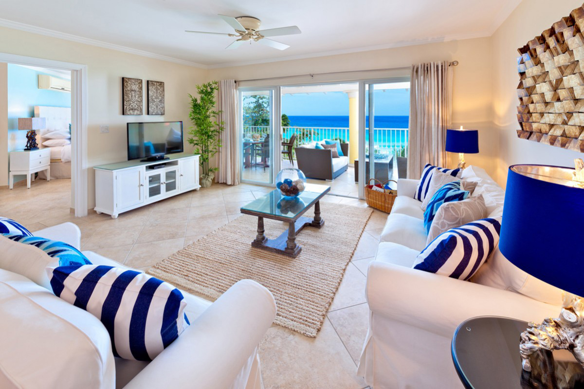 Ruime woonkamer met uitzicht op zee, 6 personen, vakantiehuis resort, Barbados